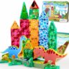 Milarji Travel Magnetic Tiles for Toddler Boys Kid, 36PC Mini Dinosaur Sets Airplane Restaurant Road Trip Activities Car Toys for Age 3 4 5 6 7 8 Year STEM Magnet Blocks Easter Basket Stuffers Gifts