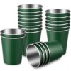 Mimorou 20 Pack Stainless Steel Pint Cups Metal Cups Unbreakable Drinking Water Tumblers Stackable Tumbler for Adults Bar Home Restaurant Travel Picnic Camping Outdoor (Dark Green,12 oz)