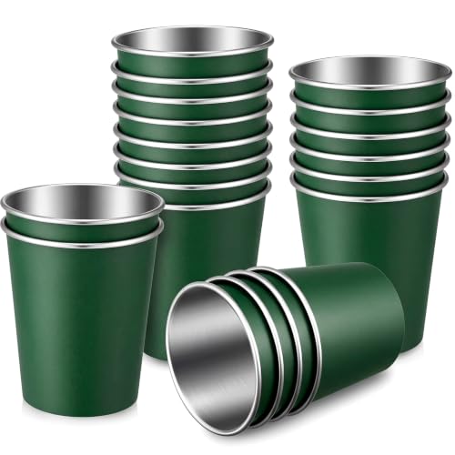 Mimorou 20 Pack Stainless Steel Pint Cups Metal Cups Unbreakable Drinking Water Tumblers Stackable Tumbler for Adults Bar Home Restaurant Travel Picnic Camping Outdoor (Dark Green,12 oz)