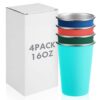 Mimorou 4 Pack Stainless Steel Pint Cups Metal Cups Unbreakable Drinking Water Tumblers Stackable Tumbler for Adults Bar Home Restaurant Travel Picnic Camping Outdoor (Dark Color,16 oz)
