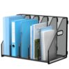 MINDEPOT Desk File Organizer Metal Desk Magazine Folder Holder with 5 Vertical Compartments Rack File Organizer for Office, Home, School, Black