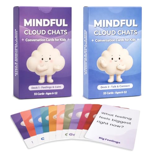 Mindful Cloud Chats Conversation Cards for Kids - 108 Feelings & Calm + Talk & Connect Mindfulness Cards - Family Talk Game, SEL Classroom Supplies, Therapeutic tools for Parents, Teachers, Counselors