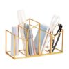 Mind Reader 4-Compartment Angled Glass Pen Holder with Copper Trim, Desktop Organizer for Office Supplies & Accessories, Glass and Copper, Clear