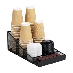 Mind Reader Countertop Organizer, Office Breakroom Supply Caddy for Cups Lids Stirrers and Condiments, Metal Mesh, Black