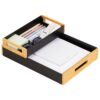 Mind Reader Metal and Wood Tiered Desktop Organizer Trays with Cutout Handles, Stackable Office Storage, Office, Entryway, Coffee Station and Home Organization, Metal and Wood, Set of 2, Black