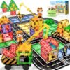 Mine World Magnetic Tiles Building Set with Magnet Crane, Magnetic Building Blocks for Kids Ages 3+, Gfit for Boys and Girls