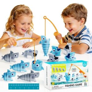 MINGKIDS Shark Fishing Game for Kids - Preschool Math Games for 3 Year Olds, Toddler Fine Motor Learning Toys, Fun Family Board Games for Boys and Girls Ages 3-5
