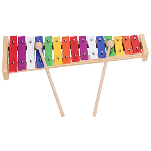 Mingzhe 15 Notes Xylophone 15 Note Glockenspiel Tone Xylophone Colorful Educational Musical Instrument Smooth Pine and Aluminum Sheet Different Sound with 2 Mallets for Kids 3+