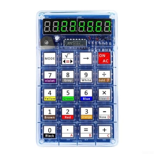 Minhe DIY LED Calculator Kit with 51 Microcontroller, 7-Digit Display, Soldering Practice for Beginners, Transparent Plastic Housing, for Educational Electronics Learning(Green)