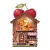 Miniature House Refrigerator Magnets with LED Light, Wood DIY Mini House - Cottage Fridge Magnet, Compact Handmade Craft Ornament for Fridge Desktop Gift (Cherry)