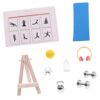 Miniature Yoga Room Scene Display Landscape Decoration with Dumbbell Kettlebell Yoga Mat for Doll House Enthusiasts Collectible Fitness Miniatures