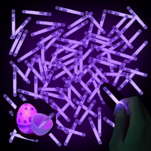 Mini Glow Sticks Bulk 100 PCS, Glow in The Dark Small Glow Sticks for Easter Egg Fillers, Glow Sticks Party Favors, Halloween Party Supplies, Birthday Goodie Bags, Classroom Prizes, DIY Crafts(Purple)