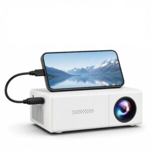 Mini home theater HD projector, native 480P resolution with remote control, smart smartphone screen sharing, USB connection, 3D ready, perfect for indoor office use, mini portable projector