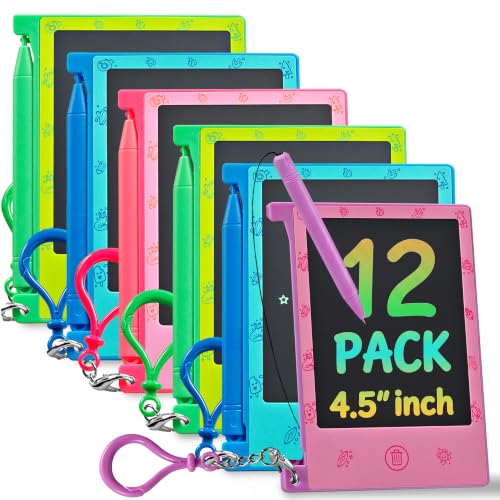 Mini LCD Writing Tablet for Kids - (Pack of 12) 4.5 Inch Colorful Doodle Board Drawing Pads - Educational Sketch Drawing Tablet Toys for Girls & Boys, Goodie Bags, Birthday Gifts, Party Favors, Prizes