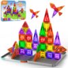 Mini Magnetic Tiles, 45PCS Diamond Pattern Magnetic Tiles Travel Set with Case, Portable Building Toys Creativity Boosting Sensory Toys for Kids Ages 4-8 Toddler Boys Girls Halloween Birthday Gift