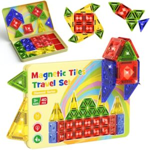 Mini Magnetic Tiles for Kids Travel: 40PCS Portable Building Blocks
