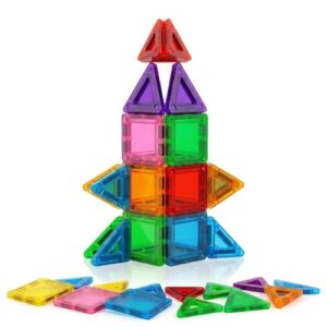 Mini Magnetic Tiles for Kids, Travel Friendly Magnetic Building Blocks for Toddlers, Portable STEM Educational Toys, Small Magnet Tiles Construction Set,Montessori Sensory Toys Gift Set-36Pcs