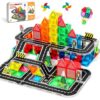 Mini Magnetic Tiles Road Track Set 56pcs – Portable STEM Travel Toy with Sturdy Metal Tin, Compatible with Major Magnetic Brands, for Kids 3 4 5+ Year Old Boys Girls