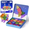 Mini Magnetic Tiles Travel Kit for Kids Ages 3-8, 60pcs Portable Magnetic Building Blocks with Visual Storage Guide & Metal Play Base, STEM Sensory Toys for Preschool Learning