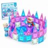 Mini Magnetic Tiles with 2 Little Action People, Light Up Frozen Tiles with Magnetic Action Figures for Princess Castle, Micro Magnet Portable Travel Toys for Kids, STEM Building Gifts for Boys Girls