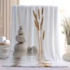 Minimalist Contemporary Throw Blanket Full Size 50" x 60",Flannel Blanket for Couch Bed, Japanese Zen Stone Grass Reflection Summer Quilt Farmhouse Home Decor Soft Lightweight Picnic Blankets