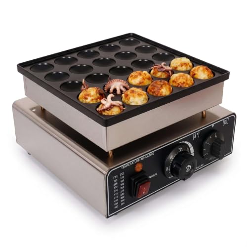 Mini Pancake Maker 25 Holes, 900W Electric Machine with 50-300°C Adjustable Temp & 0-5 Min Timer, Non-Stick Stainless Steel Commercial Snack Maker for Home Kitchen, Restaurants & Food Trucks