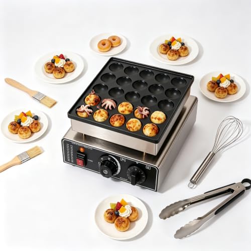 Mini Pancake Maker 25 Holes, 900W Electric Poffertjes Machine with 50-300°C Temp Control & Timer, Non-Stick Stainless Steel Snack Maker for Family Breakfast, Party & Home Baking