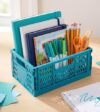 Mini Plastic Collapsible Crate Desk Organizer, Teal