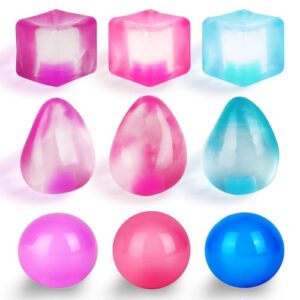 Mini Squishy Toys 9 Pack, Sensory Fidget Toy Variety Set with Cube, Ball & Drop Shapes, Soft Squeeze Stress Relief Toys, Slow Rising Squishies for Teens & Adults, Desk Toys, Party Favors Gifts