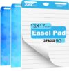 Mini Sticky Easel Pad, 13x17 Inch, 30 Sheets per Pad, 90 Sheets Total, Self-Stick Ruled Flip Chart Paper, Blue, 3 Pack (Line)