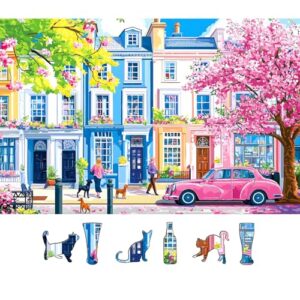 MINIWAN 500 Piece Puzzle for Adults, Spring Sakura Blossom Street, 23x15in
