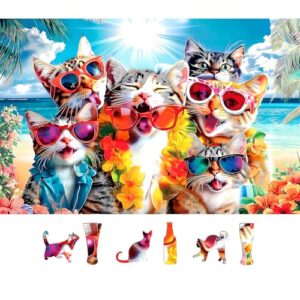 MINIWAN 500 Piece Summer Cat Beach Jigsaw Puzzle for Adults