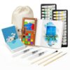 Mini Watercolor Paint Set, Walnut Wood Mini Paint Palette, 24-Colors Pocket watercolor set with Paint Brushes, Sketchbooks & Drawstring Bag, Ideal Paint Kit for Artists & Beginners