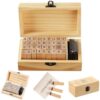 Mini Wooden Letter Stamps Set with Black Ink Pad, Number & Alphabet Stamps for Clay Card Making in Wooden Box