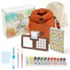 Mini Wooden Watercolor Paint Set, All-in-One Pocket Travel Art Kit: 15-Grid Palette, 12-Color Pigment, Brushes, Sketchbook, Clip, Sponge & Bags- Art Supplies Gift for Beginners & Artists DMCK003