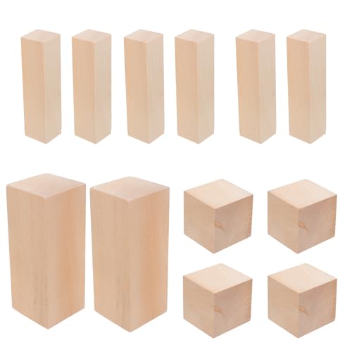 minkissy 12pcs Unfinished Basswood Carving Wooden Blocks Cubes for Woodcrafts, Free of Burrs and Cracks, Easy to Trim and Shape, for Painting and Parties, Suitable for Beginners and Experts