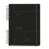Miquelrius - 2025 Diary, Size 155 x 213 mm, Week to View Agenda, Lined Cardboard Cover, Sustainable Paper 100 g/m², Elastic Closure, Spanish, English and Portuguese, Black