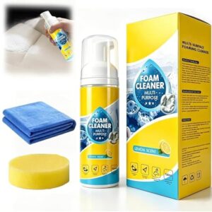MISNINE 4-in-1 Multi-Purpose Foam Cleaner, All Surface No-Rinse Spray with Sponge & Towel for Home, Kitchen, Bathroom, Car & Upholstery (1PC+1*Sponge+Towel)
