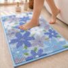 Miss Adola Floral Chenille Bathroom Rug 20x30 Inch, Soft Absorbent Bath Mat with Textured Rubber Backing, Machine Washable Quick Dry Microfiber Shower Rug for Tub, Sink, Laundry Room, Blue Floral