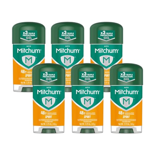 Mitchum Men Power Gel Antiperspirant Deodorant Sport, 2.25 oz Each – 48HR Odor & Wetness Protection, Clear Gel, Triple Odor Defense, Long Lasting Fresh Scent, Dermatologist Tested, Pack of 6