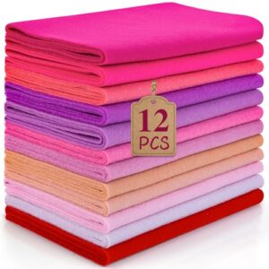 MITINU 12 Rolls 8"x35"(20.5x90cm) 1.4mm Thick Soft Felt Fabric Sheet 12 Assorted Pink Series Colors Felt Pack for DIY Craft Sewing Squares Nonwoven Patchwork