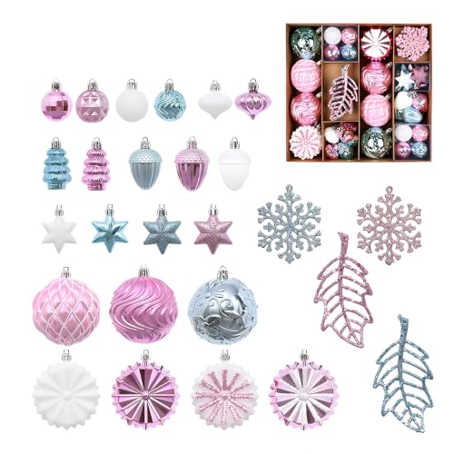 Mixed Shape Christmas Tree Decorations Ornament Set, Embossed Glittered Accents for Seasonal Branch Mantel Displays Holiday Ornament Assortment Tree Decorations Mixed Shape Baubles Glittered Metallic