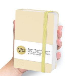 Mix Media Pad,3.5"x5.5" Small Hardcover Leather Art Sketchbook,60 Sheets(112lb/180gsm) Heavyweight Acid Free Artistic Painting Drawing Sketching Paper, Handy Pocket Journal Sketchbook.Beige
