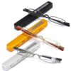 MMOWW Small Reading Glasses Men Women 3 Pairs Slim Pocket Readers with Pen Clip Metal Case Spring Hinge 1.0