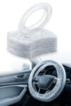 MOAYZRO 100 PCS Disposable Steering Wheel Covers, Clear Plastic Steering Wheel Protector, Elastic Stretchy Steering Wheel Wrap, Universal Car Wheel Covers for Most Cars (transparent)