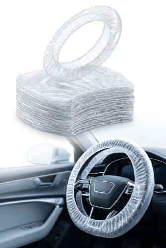MOAYZRO 100 PCS Disposable Steering Wheel Covers, Clear Plastic Steering Wheel Protector, Elastic Stretchy Steering Wheel Wrap, Universal Car Wheel Covers for Most Cars (transparent)
