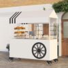Mobile Candy Cart with Wheels Canopy Lockable Street Food Stand for Party Event Market(47" lx24 wx75 h,White)