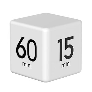 MOBXPAR Cube Timer, Gravity Sensor Flip Timer for Study, Work, Game, Task, Kitchen, Kids, ADHD, Productivity, Workout (White 15-20-30-60)