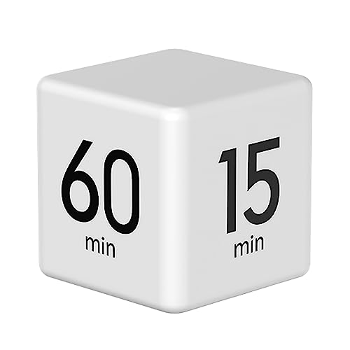 MOBXPAR Cube Timer, Gravity Sensor Flip Timer for Study, Work, Game, Task, Kitchen, Kids, ADHD, Productivity, Workout (White 15-20-30-60)