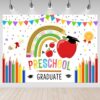 Mocsicka Preschool Graduate Backdrop Pre Kindergarten Congrats Grad Party Supplies Decoration Class of 2026 Graduation Ceremony Background Photo Prop (White, 8x6ft(96x72 inch))